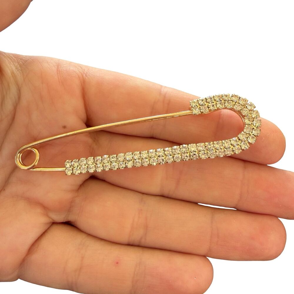 Vintage Jewelry Rhinestone Safety Pin Brooch Flashy Pin Bling Brooch